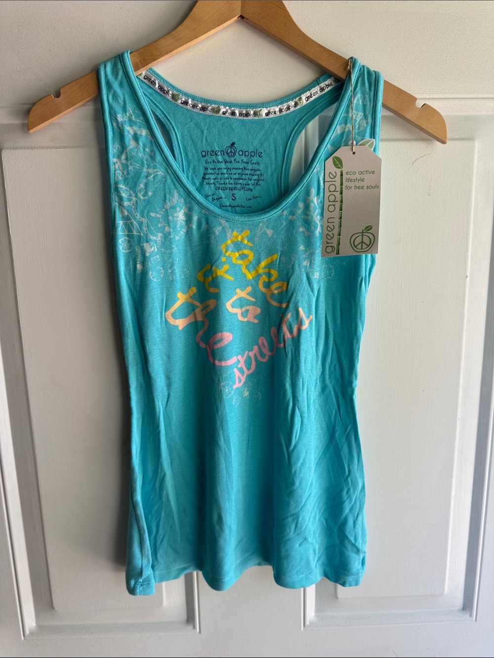 Green Apple Sustainable Bamboo Cotton - Tank Top - Blue with print  - Small NWT